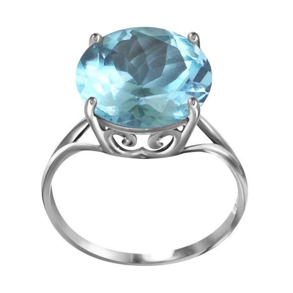 14K Rose Gold Ring Natural 12 mm Round Blue Topaz - Picture 1 of 2